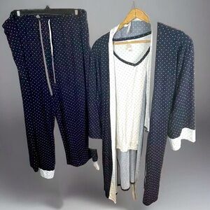 Flora Nikrooz Women xxl robe tank pant Pyjama Set Navy White Polka Dot cabincore